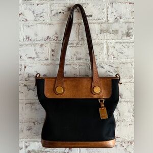 Dooney & Bourke Cabriolet Bucket Tote Handbag Purse Black Canvas & Leather